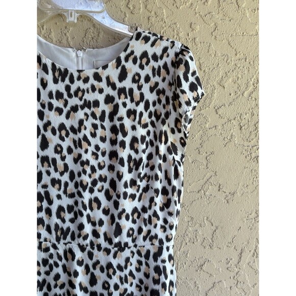 Loft Women Flutter Cap Sleeve Midi Dress White Leopard Print Sz 10 ZipBack Lined - Picture 7 of 11
